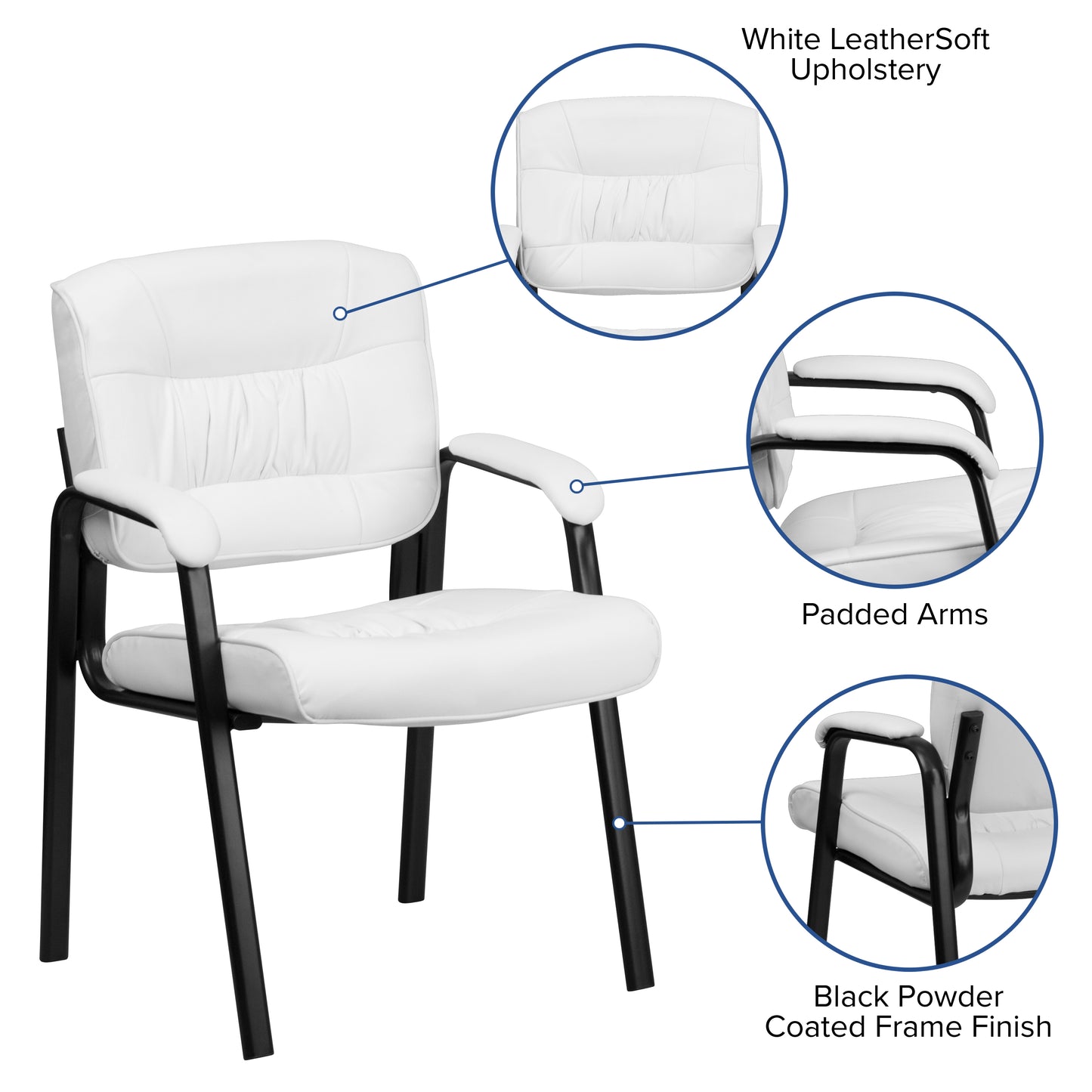 Haeger White LeatherSoft Executive Side Reception Chair with Black Metal Frame White LeatherSoft/Black Frame