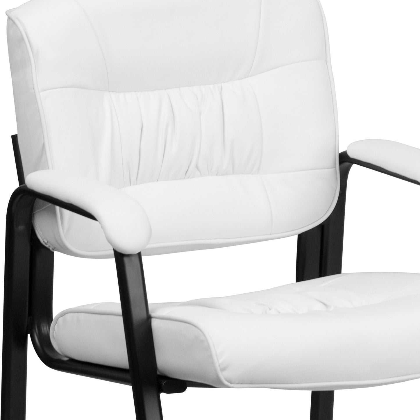 Haeger White LeatherSoft Executive Side Reception Chair with Black Metal Frame White LeatherSoft/Black Frame