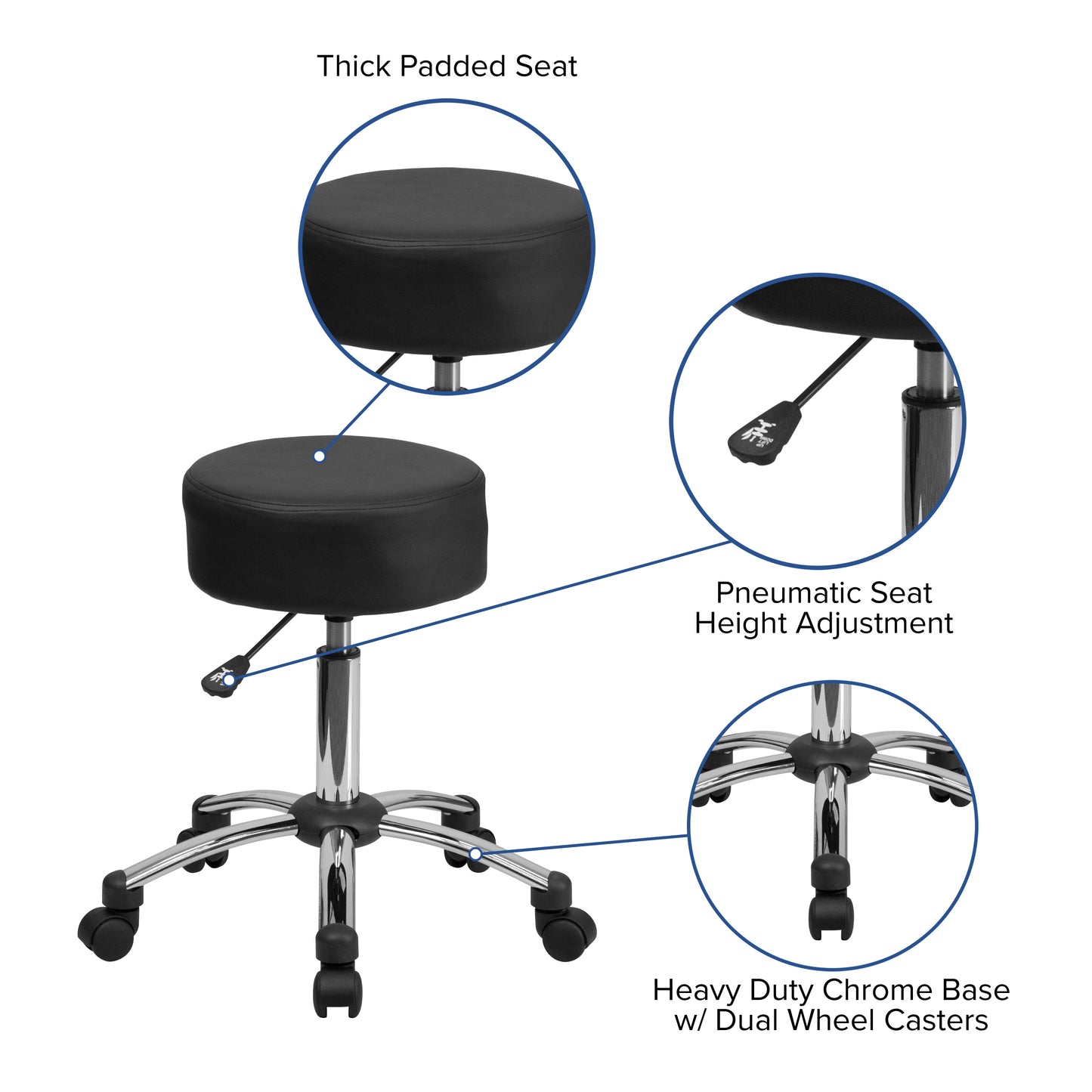 Rhonda Medical Ergonomic Stool with Chrome Base Black