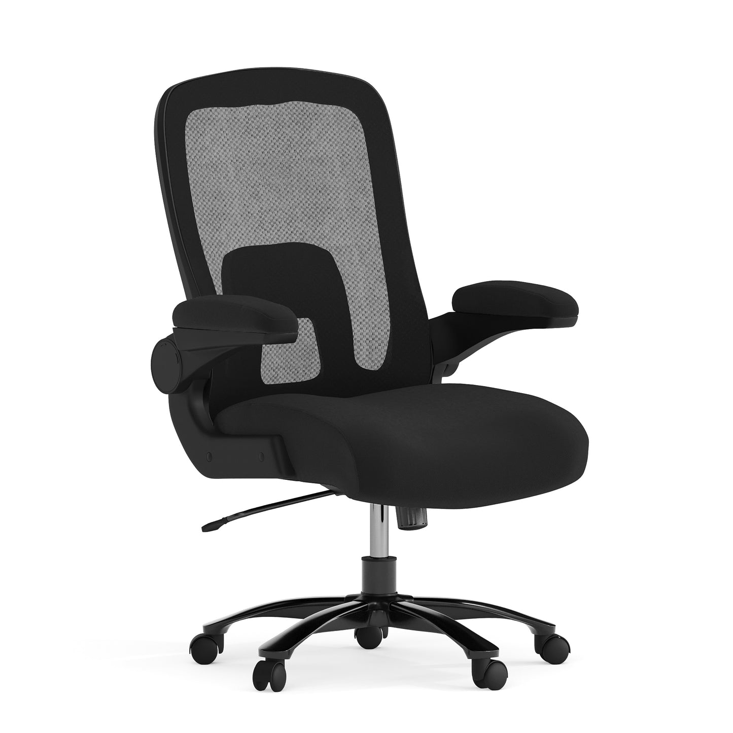 Big & Tall Office Chair| Black Mesh Executive Swivel Office Chair with Lumbar and Back Support and Wheels Black Fabric