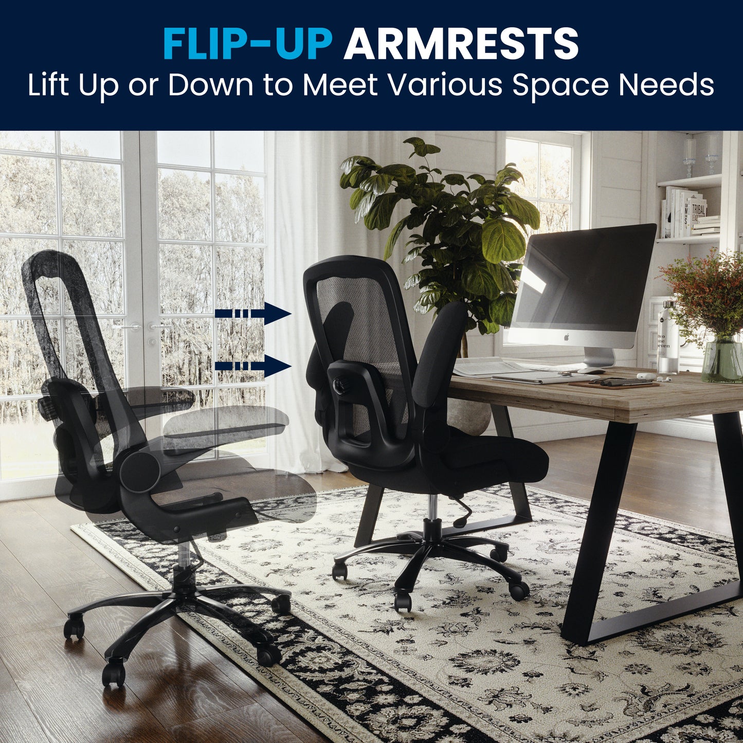 Big & Tall Office Chair| Black Mesh Executive Swivel Office Chair with Lumbar and Back Support and Wheels Black Fabric