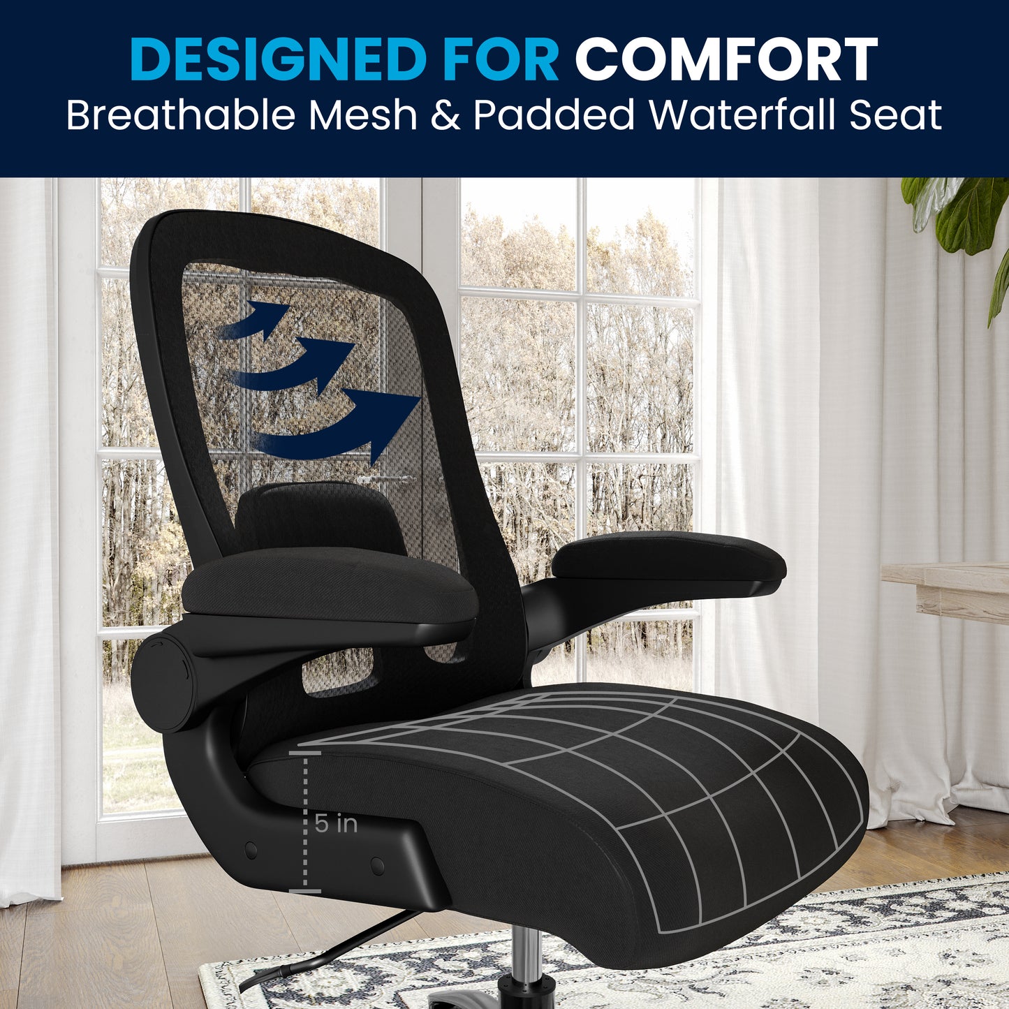 Big & Tall Office Chair| Black Mesh Executive Swivel Office Chair with Lumbar and Back Support and Wheels Black Fabric