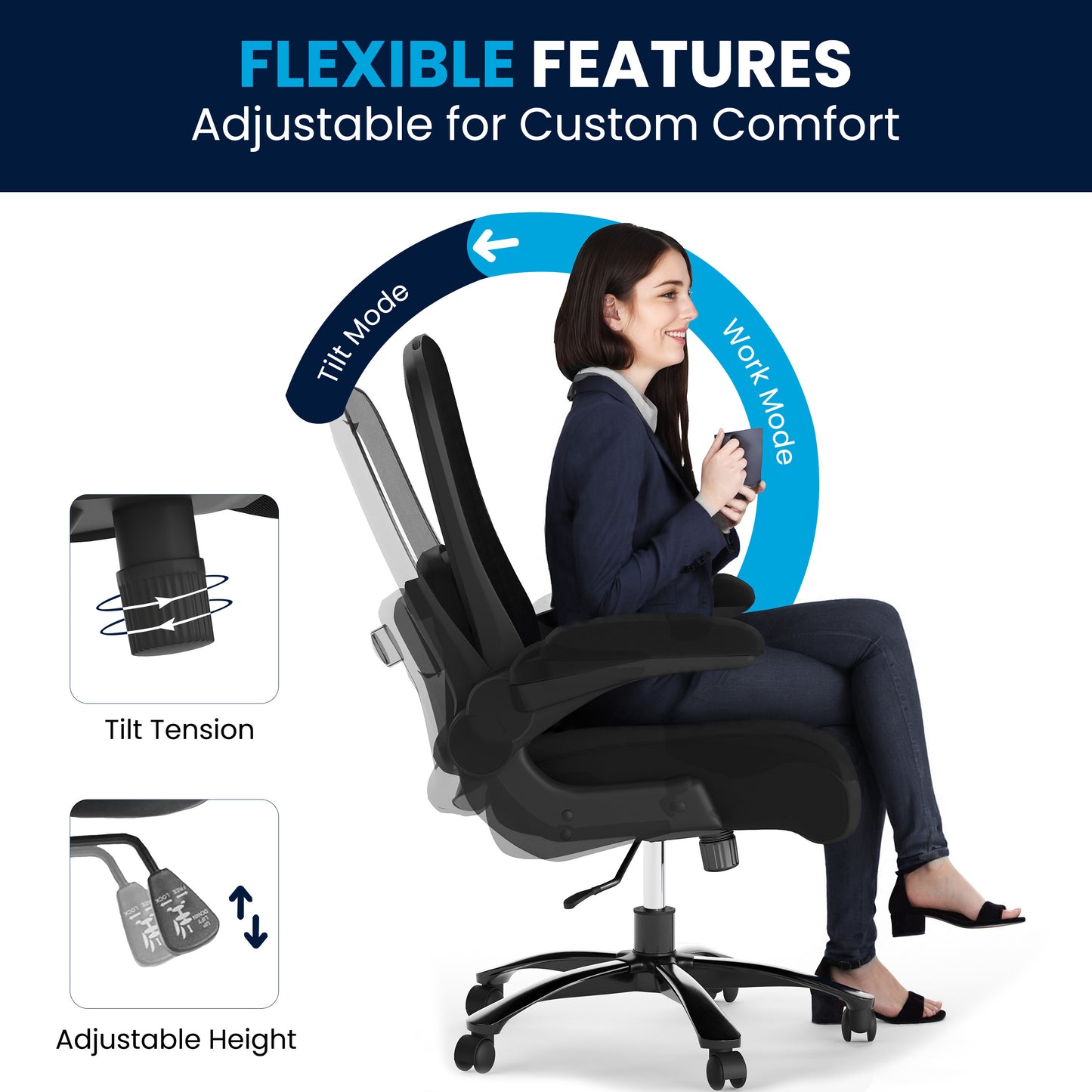 Big & Tall Office Chair| Black Mesh Executive Swivel Office Chair with Lumbar and Back Support and Wheels Black Fabric