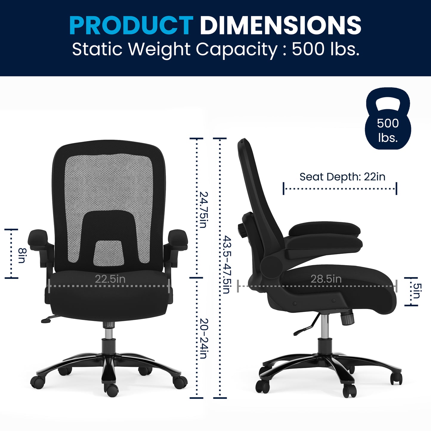 Big & Tall Office Chair| Black Mesh Executive Swivel Office Chair with Lumbar and Back Support and Wheels Black Fabric