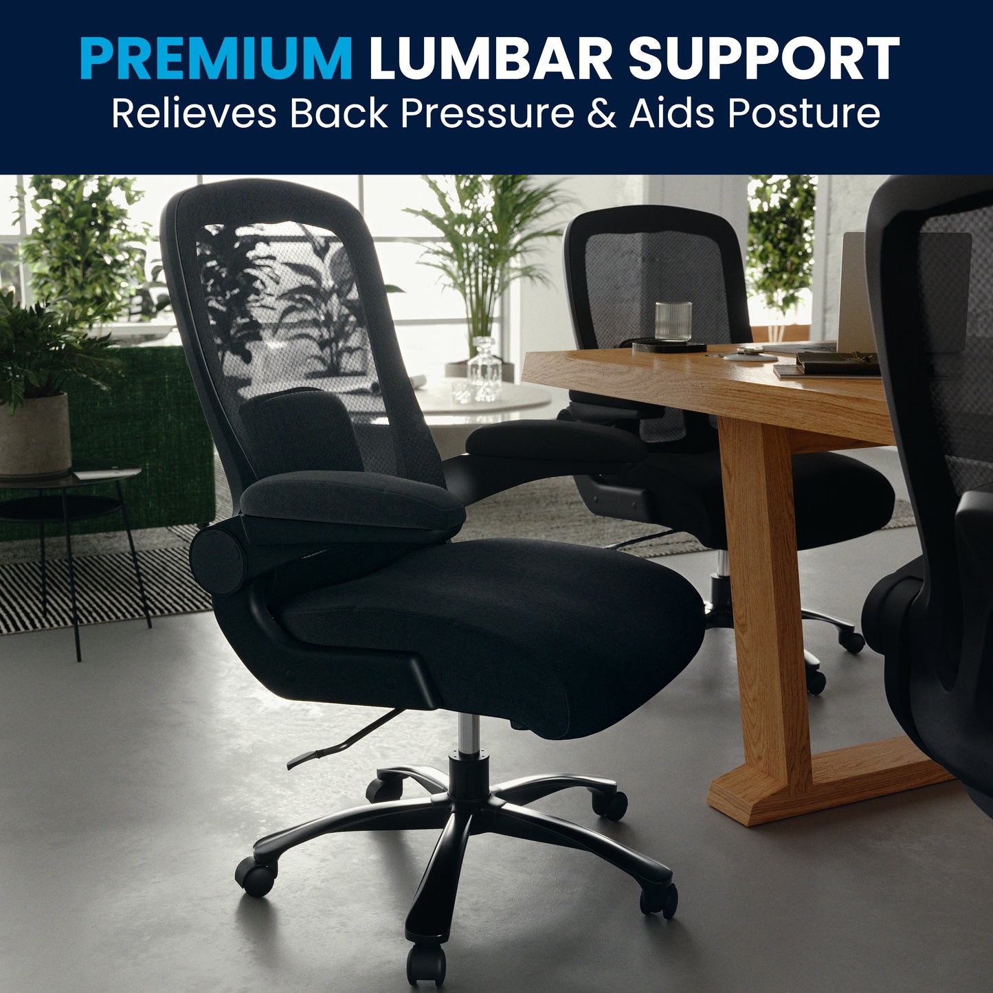 Big & Tall Office Chair| Black Mesh Executive Swivel Office Chair with Lumbar and Back Support and Wheels Black Fabric