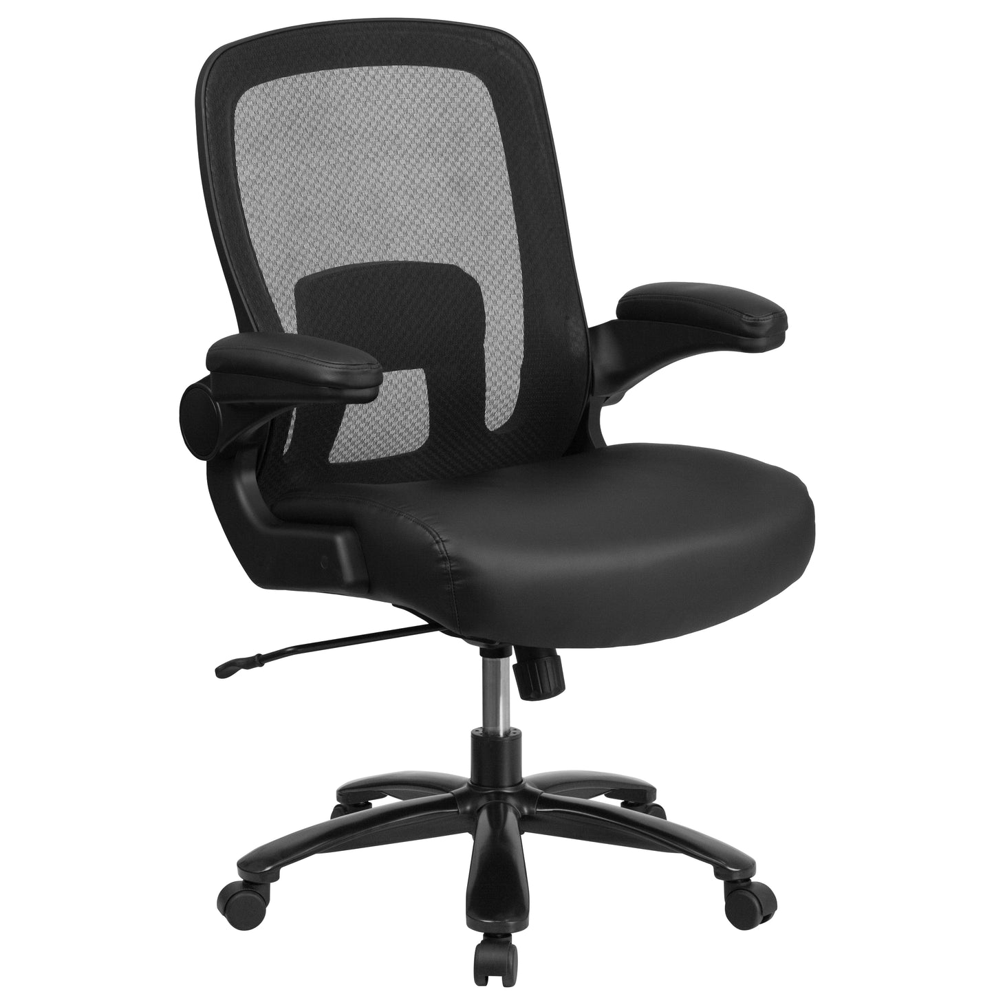 HERCULES Series Big & Tall 500 lb. Rated Black Mesh/LeatherSoft Executive Ergonomic Office Chair with Adjustable Lumbar Black LeatherSoft