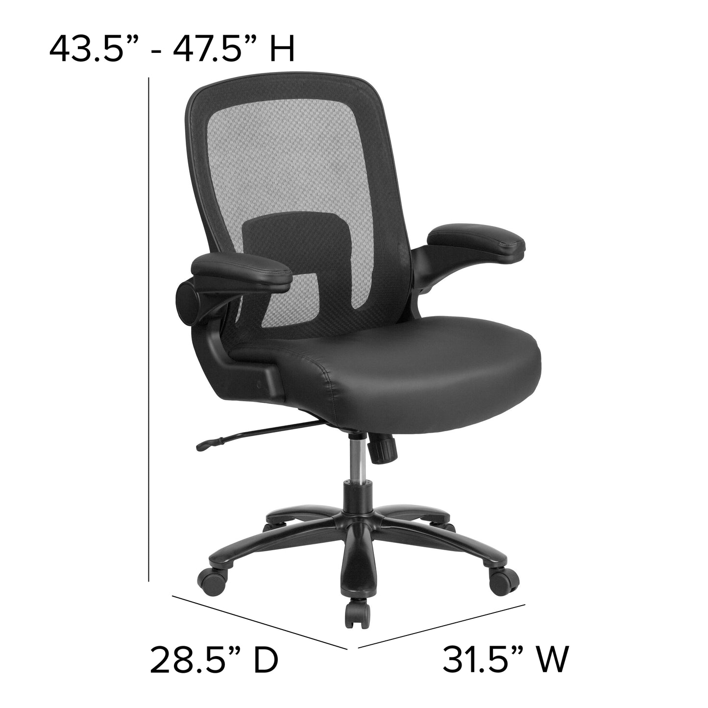 HERCULES Series Big & Tall 500 lb. Rated Black Mesh/LeatherSoft Executive Ergonomic Office Chair with Adjustable Lumbar Black LeatherSoft