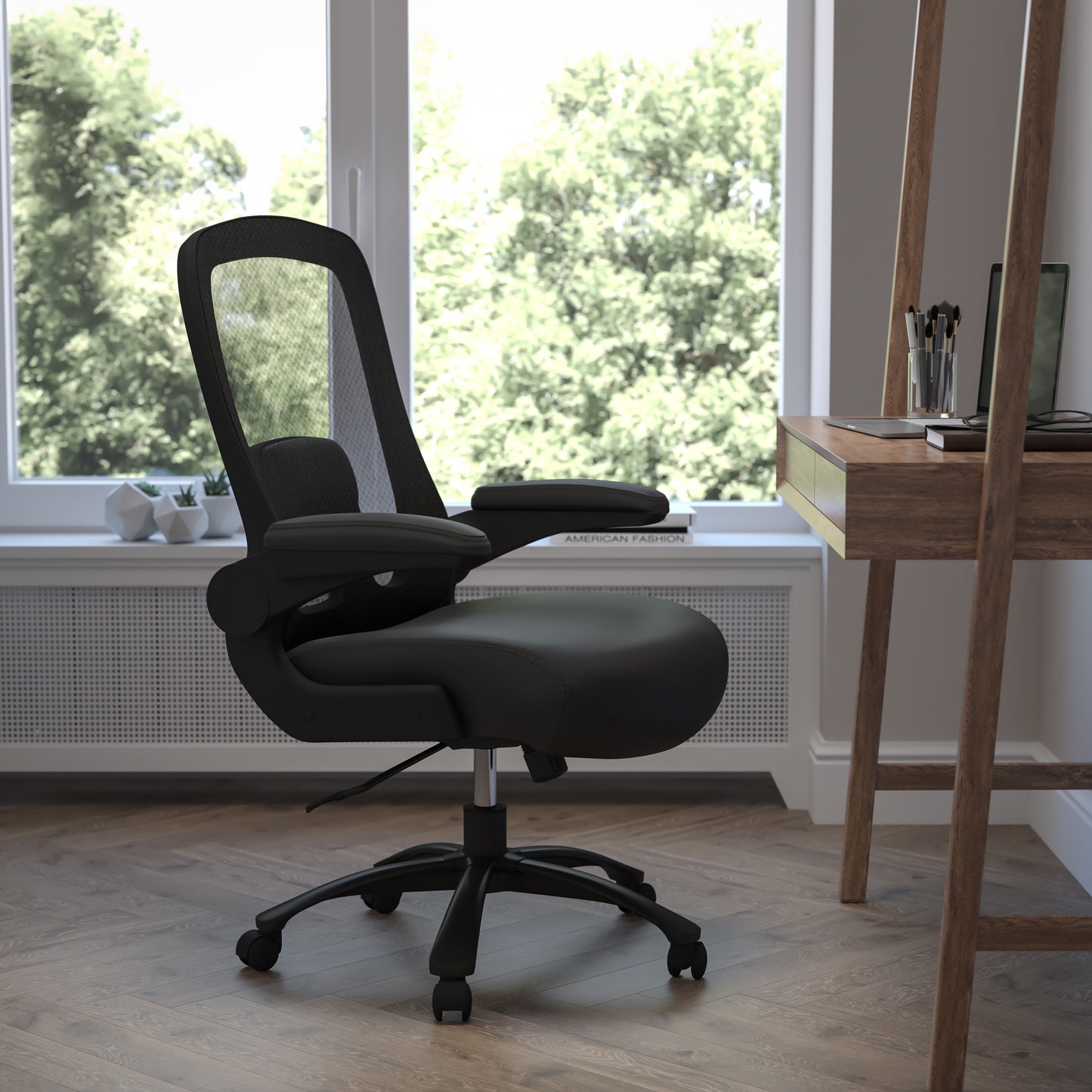 HERCULES Series Big & Tall 500 lb. Rated Black Mesh/LeatherSoft Executive Ergonomic Office Chair with Adjustable Lumbar Black LeatherSoft