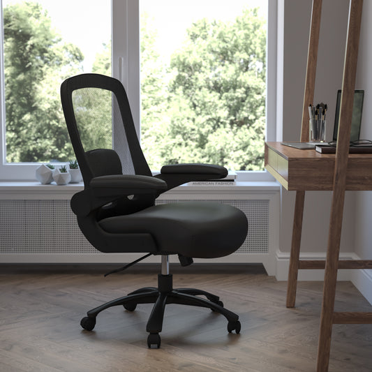 HERCULES Series Big & Tall 500 lb. Rated Black Mesh/LeatherSoft Executive Ergonomic Office Chair with Adjustable Lumbar Black LeatherSoft BT-20180-LEA-GG