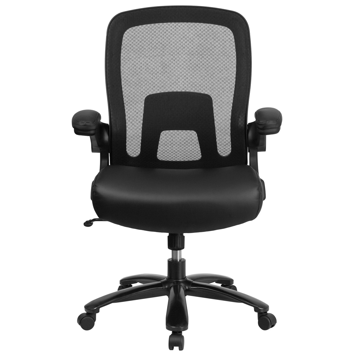 HERCULES Series Big & Tall 500 lb. Rated Black Mesh/LeatherSoft Executive Ergonomic Office Chair with Adjustable Lumbar Black LeatherSoft