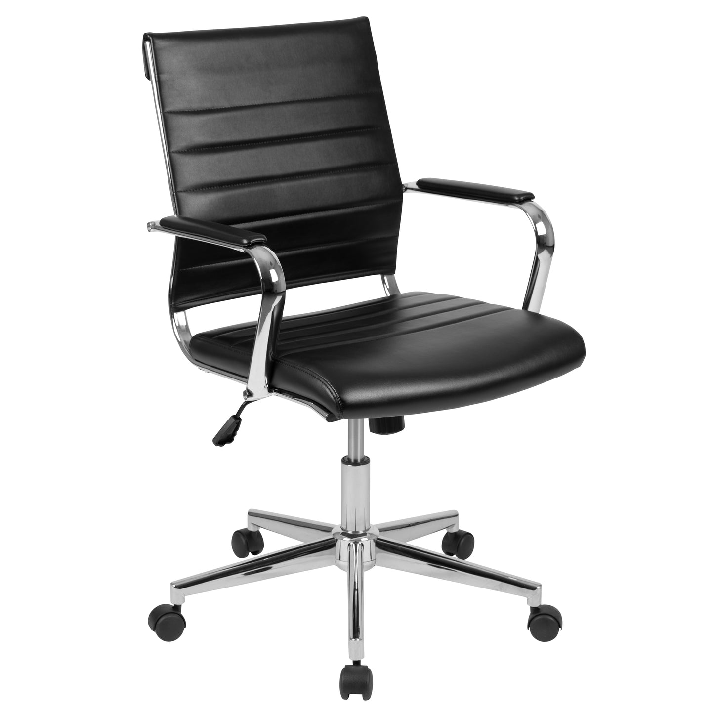 Hansel Mid-Back Black LeatherSoft Contemporary Ribbed Executive Swivel Office Chair Black