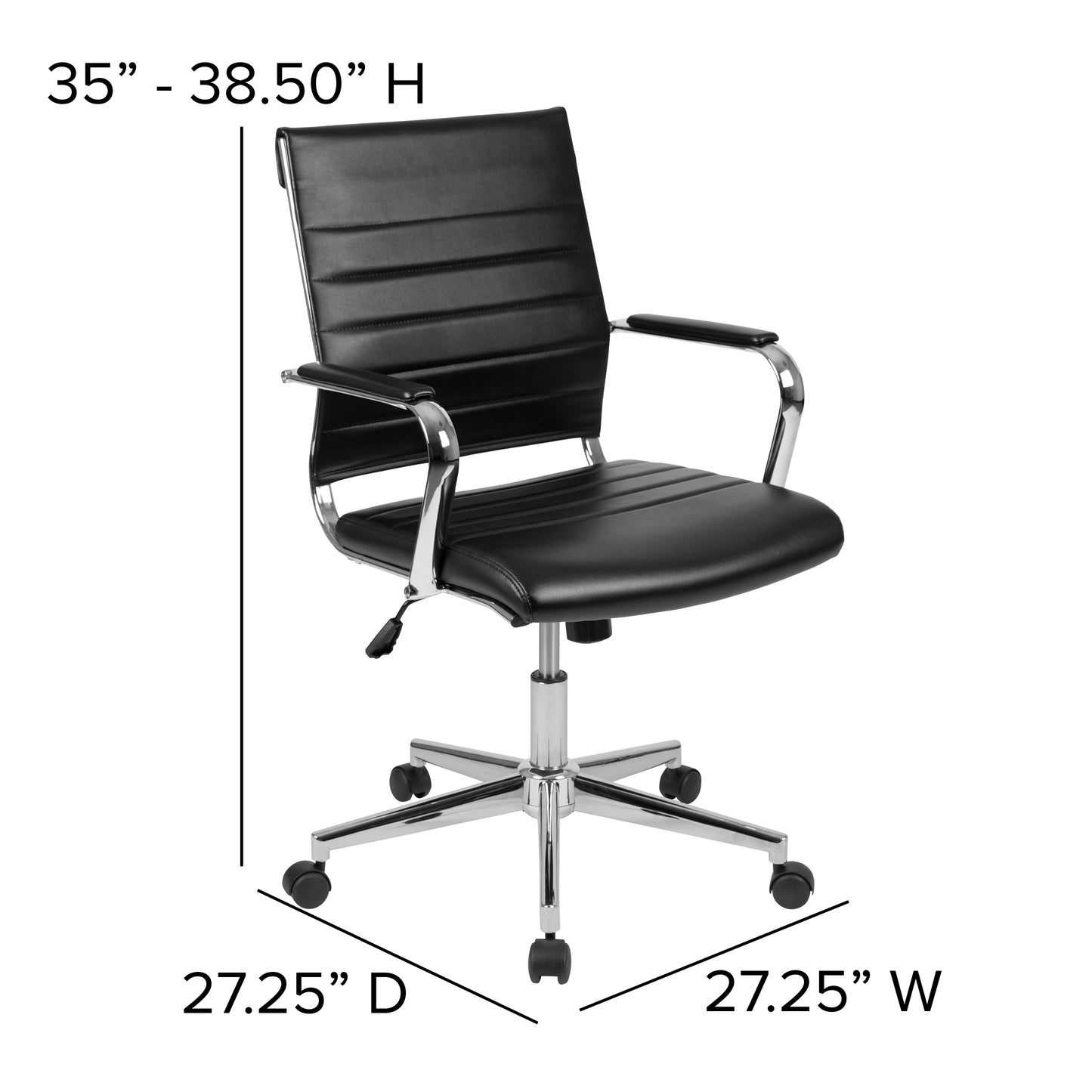 Hansel Mid-Back Black LeatherSoft Contemporary Ribbed Executive Swivel Office Chair Black
