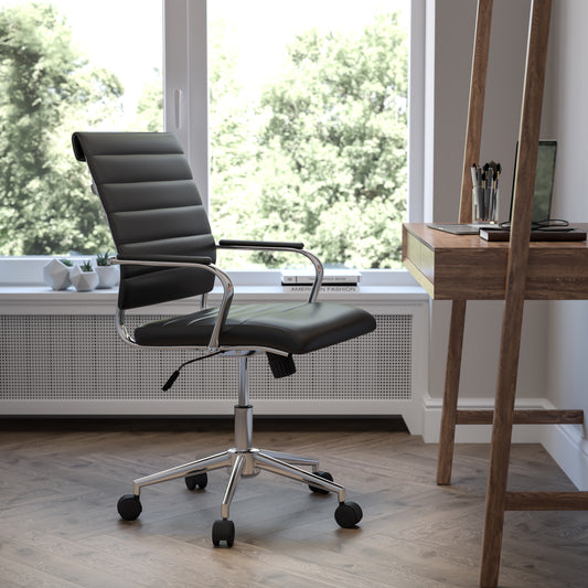 Hansel Mid-Back Black LeatherSoft Contemporary Ribbed Executive Swivel Office Chair Black BT-20595M-1-BK-GG