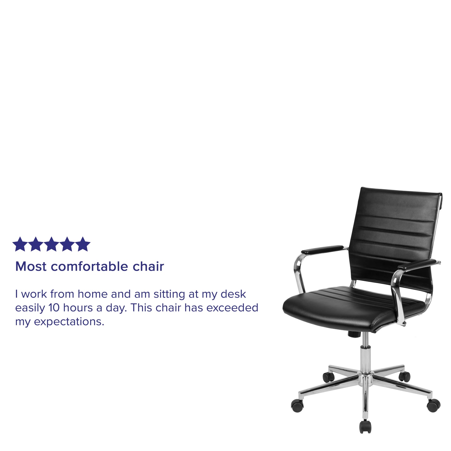 Hansel Mid-Back Black LeatherSoft Contemporary Ribbed Executive Swivel Office Chair Black