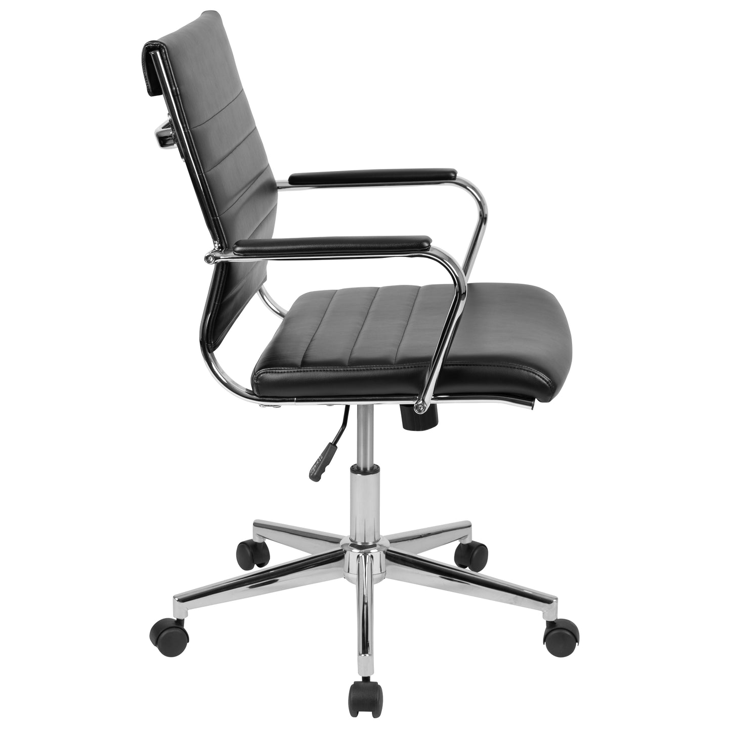 Hansel Mid-Back Black LeatherSoft Contemporary Ribbed Executive Swivel Office Chair Black