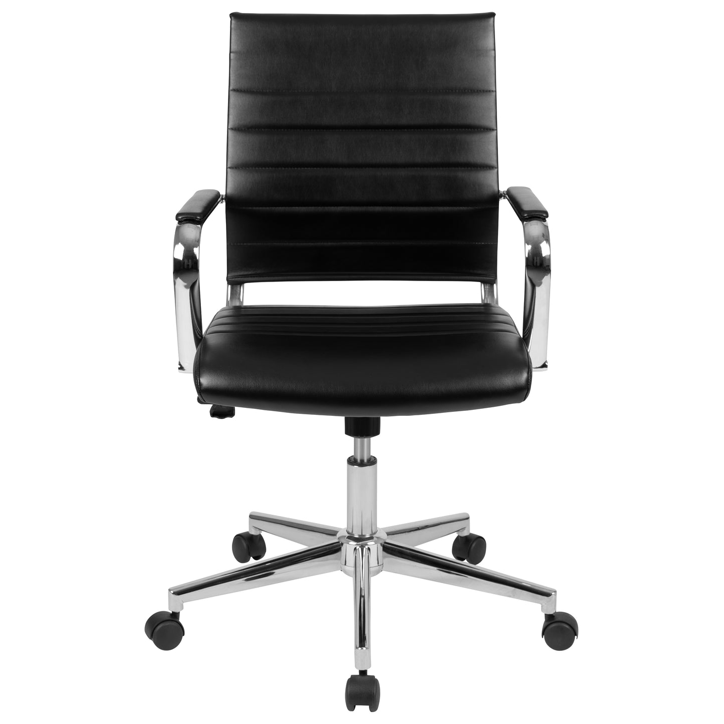 Hansel Mid-Back Black LeatherSoft Contemporary Ribbed Executive Swivel Office Chair Black