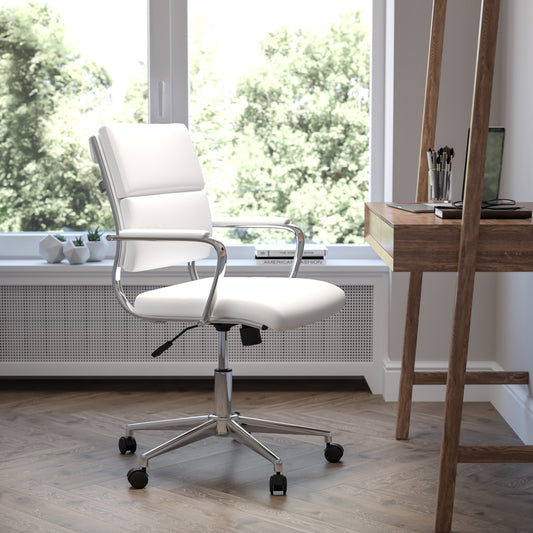 Hansel Mid-Back White LeatherSoft Contemporary Panel Executive Swivel Office Chair White BT-20595M-2-WH-GG