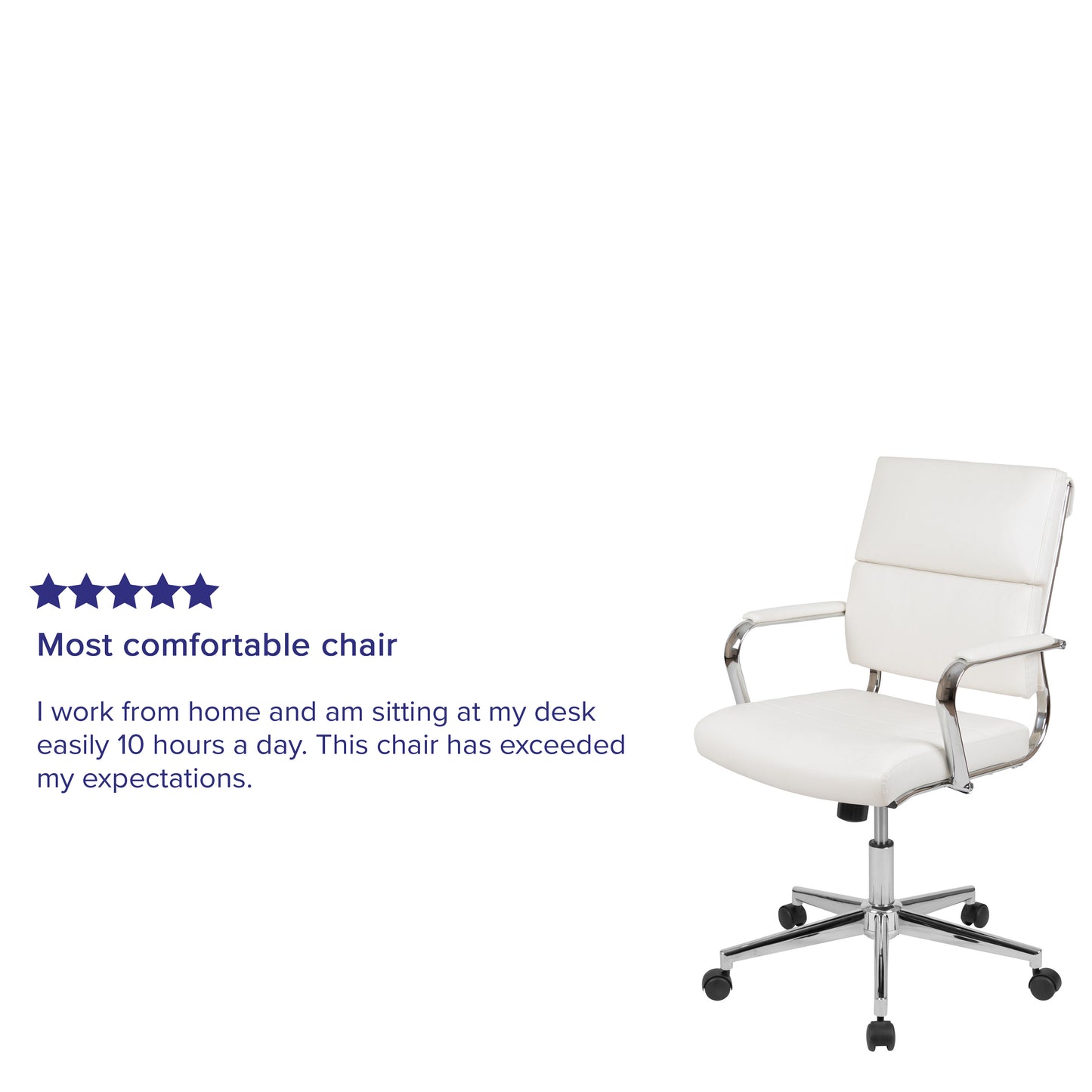 Hansel Mid-Back White LeatherSoft Contemporary Panel Executive Swivel Office Chair White