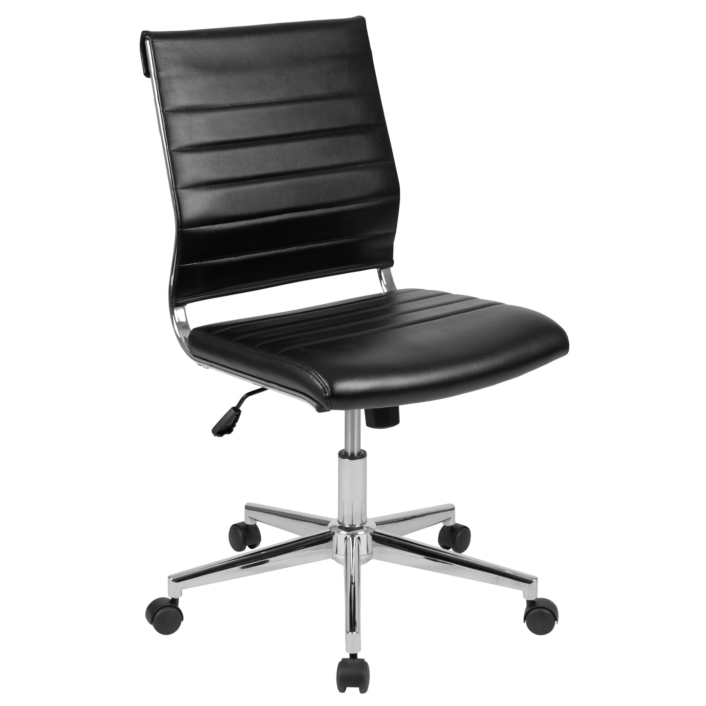 Hansel Mid-Back Armless Black LeatherSoft Contemporary Ribbed Executive Swivel Office Chair Black