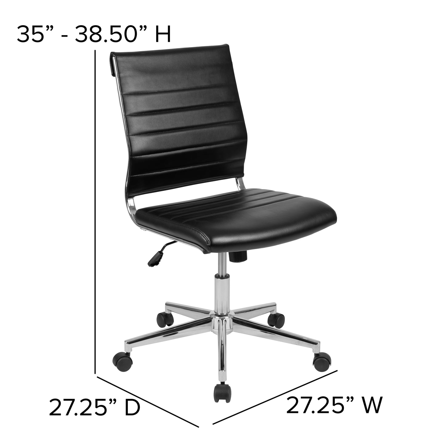 Hansel Mid-Back Armless Black LeatherSoft Contemporary Ribbed Executive Swivel Office Chair Black