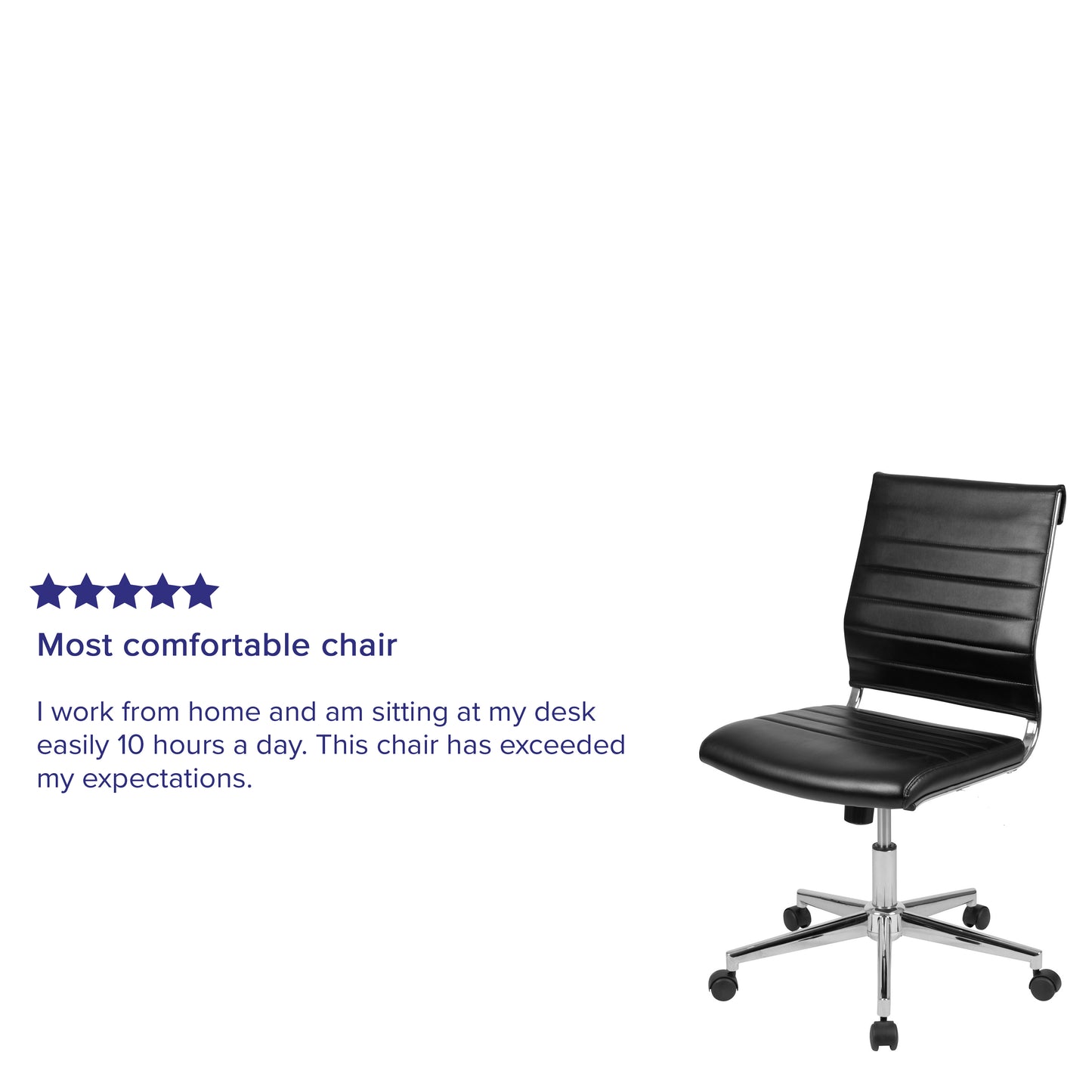 Hansel Mid-Back Armless Black LeatherSoft Contemporary Ribbed Executive Swivel Office Chair Black