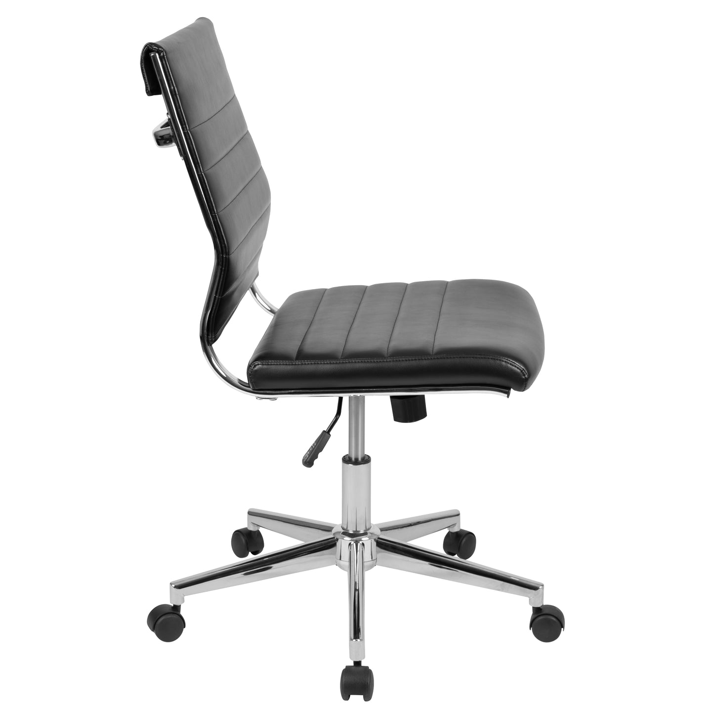 Hansel Mid-Back Armless Black LeatherSoft Contemporary Ribbed Executive Swivel Office Chair Black