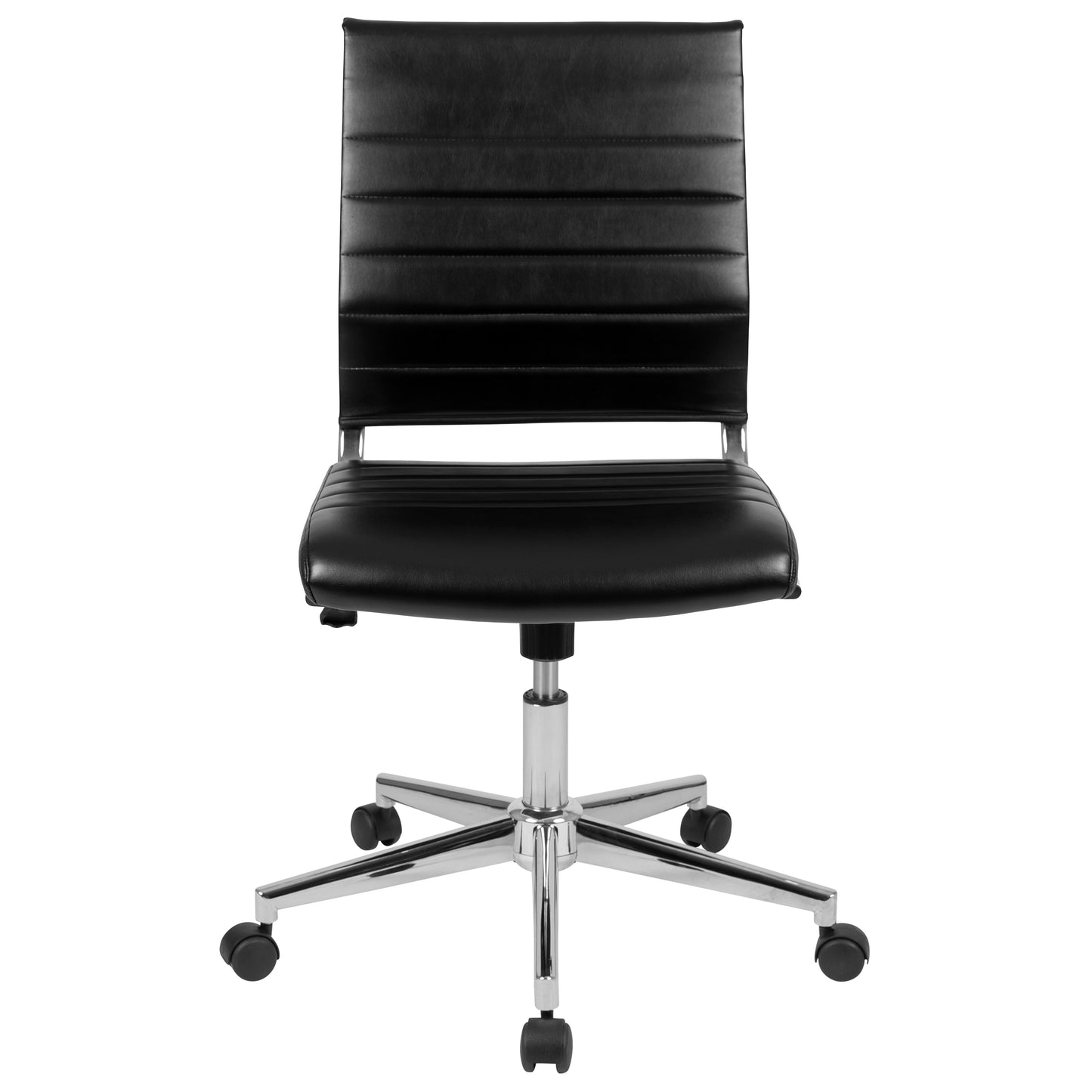 Hansel Mid-Back Armless Black LeatherSoft Contemporary Ribbed Executive Swivel Office Chair Black