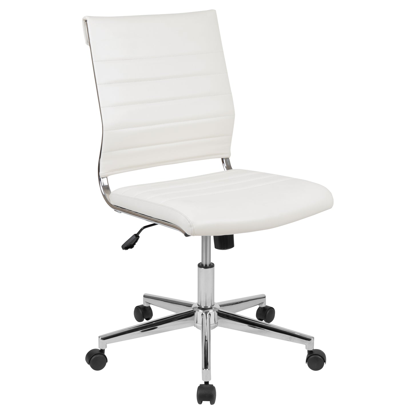 Hansel Mid-Back Armless White LeatherSoft Contemporary Ribbed Executive Swivel Office Chair White