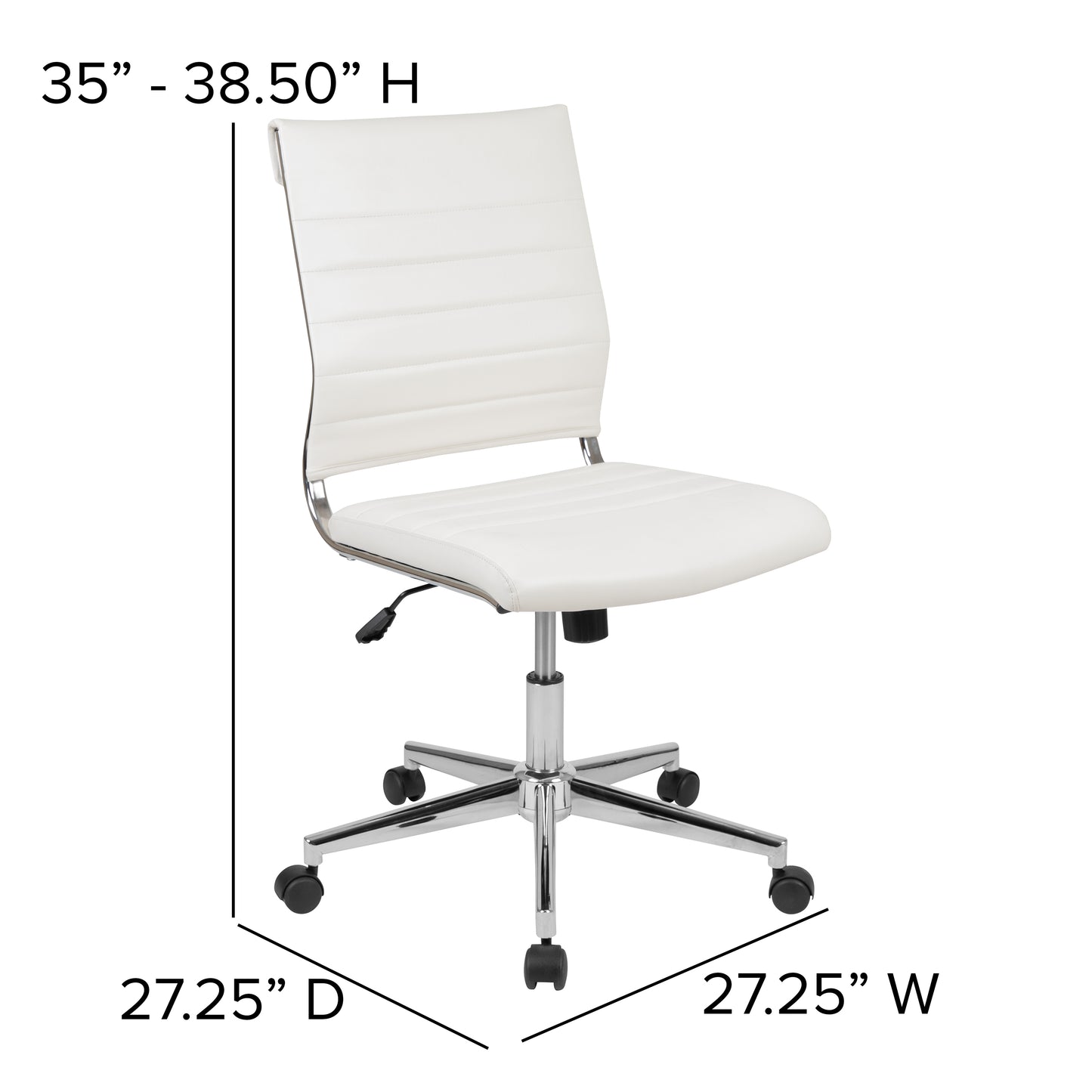 Hansel Mid-Back Armless White LeatherSoft Contemporary Ribbed Executive Swivel Office Chair White