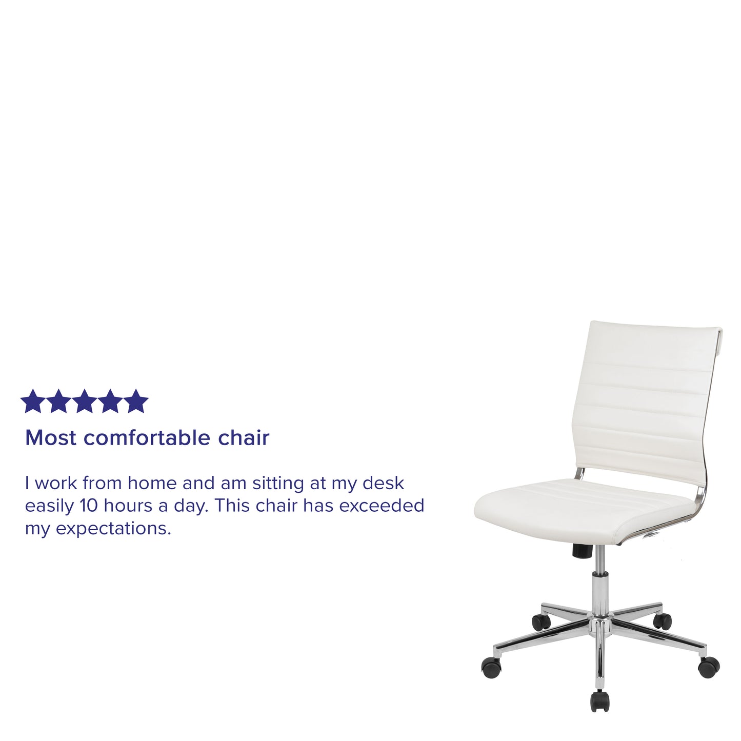 Hansel Mid-Back Armless White LeatherSoft Contemporary Ribbed Executive Swivel Office Chair White