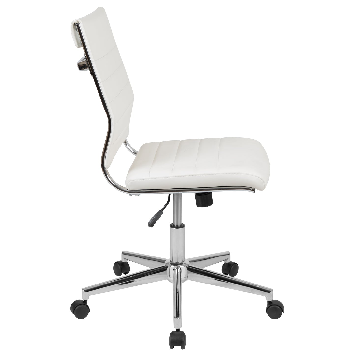 Hansel Mid-Back Armless White LeatherSoft Contemporary Ribbed Executive Swivel Office Chair White