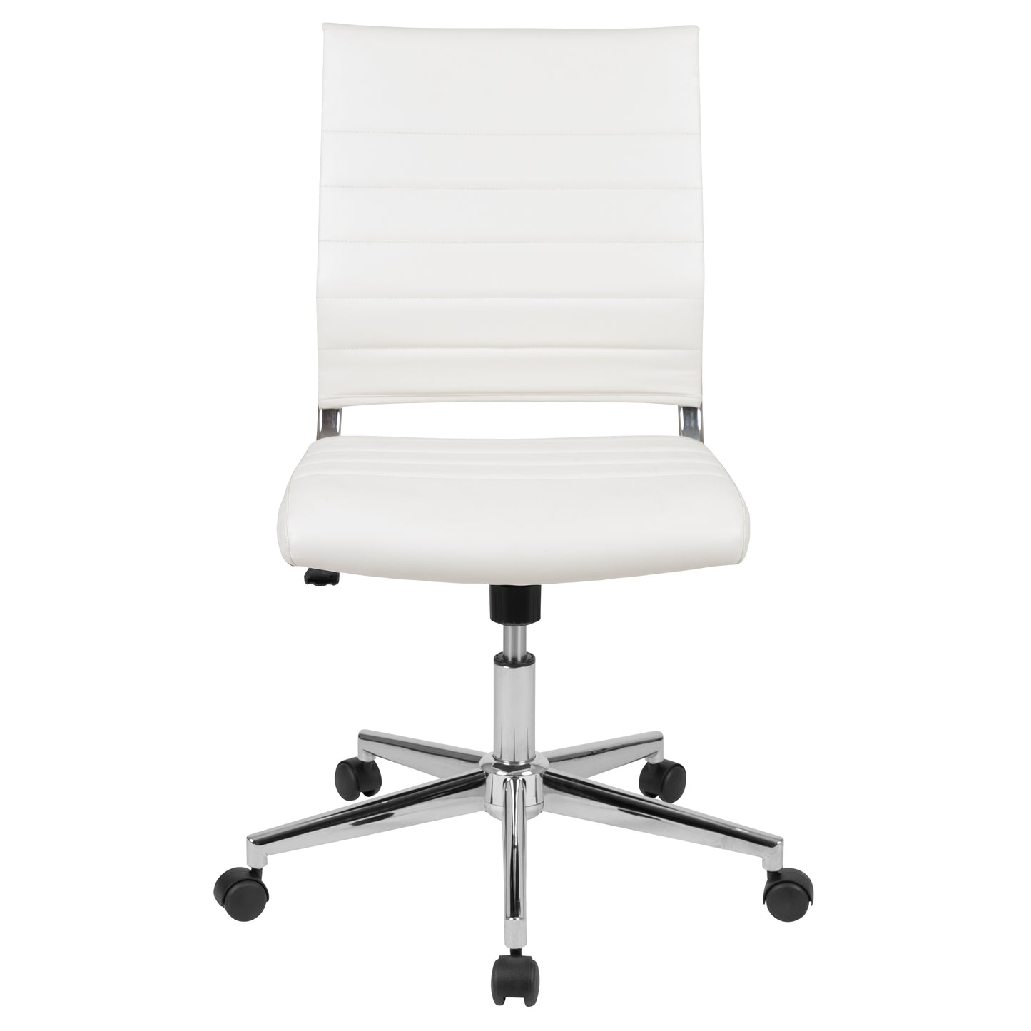 Hansel Mid-Back Armless White LeatherSoft Contemporary Ribbed Executive Swivel Office Chair White