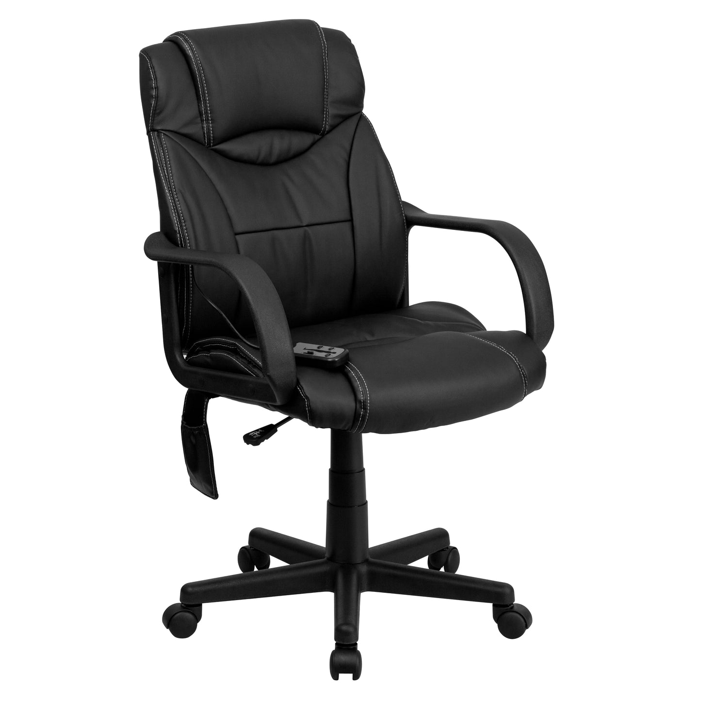 Laverne Mid-Back Ergonomic Massaging Black LeatherSoft Executive Swivel Office Chair with Arms Black