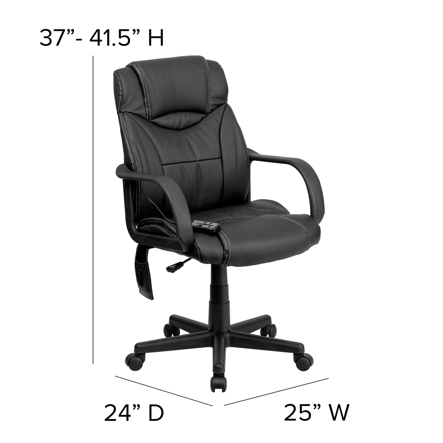 Laverne Mid-Back Ergonomic Massaging Black LeatherSoft Executive Swivel Office Chair with Arms Black