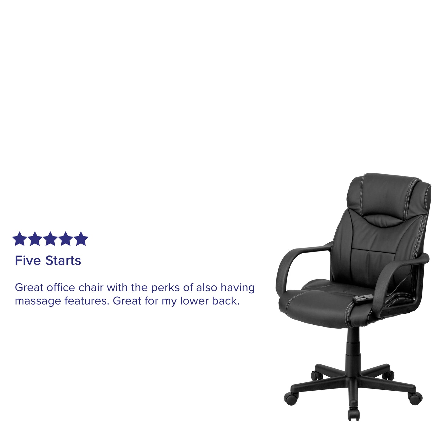 Laverne Mid-Back Ergonomic Massaging Black LeatherSoft Executive Swivel Office Chair with Arms Black