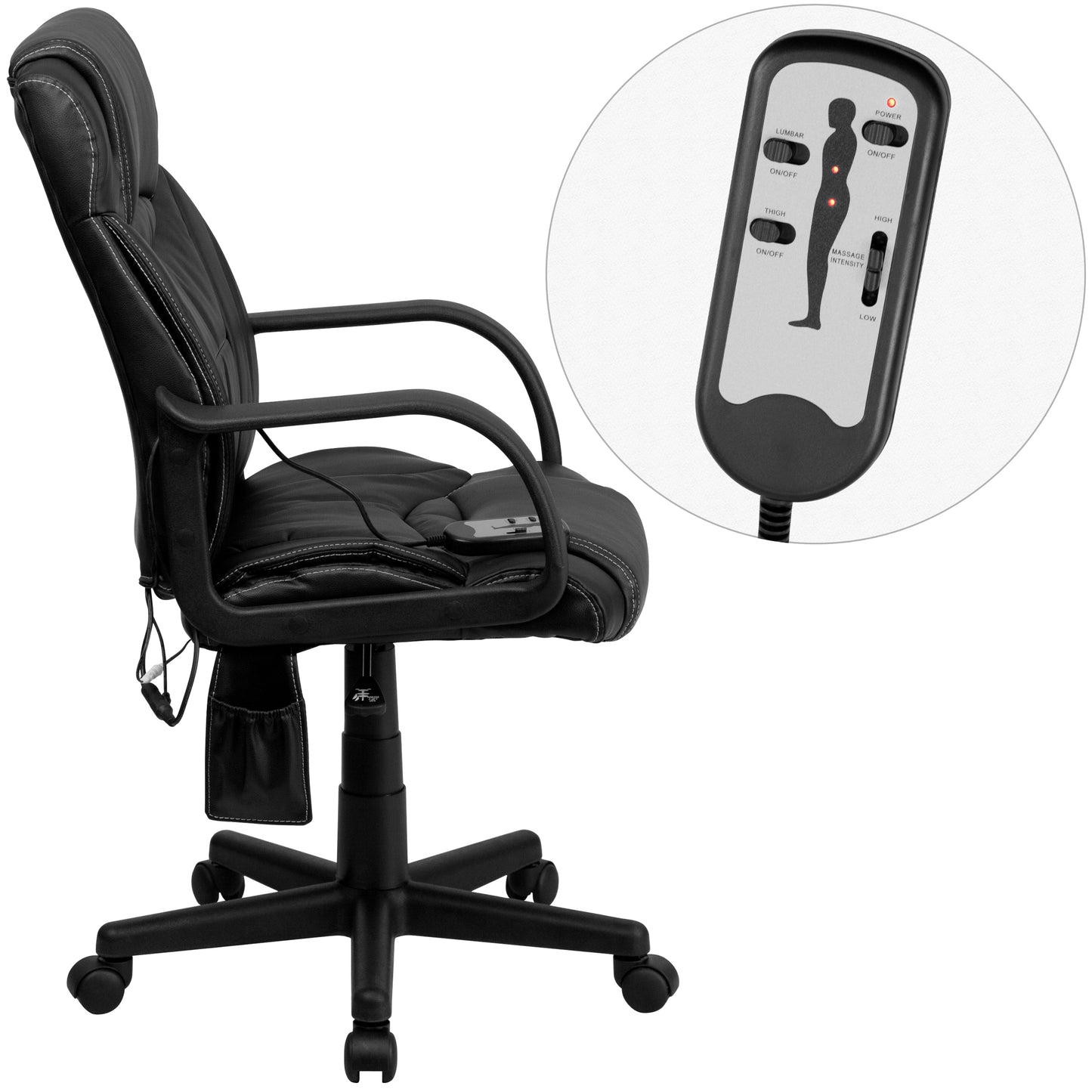 Laverne Mid-Back Ergonomic Massaging Black LeatherSoft Executive Swivel Office Chair with Arms Black
