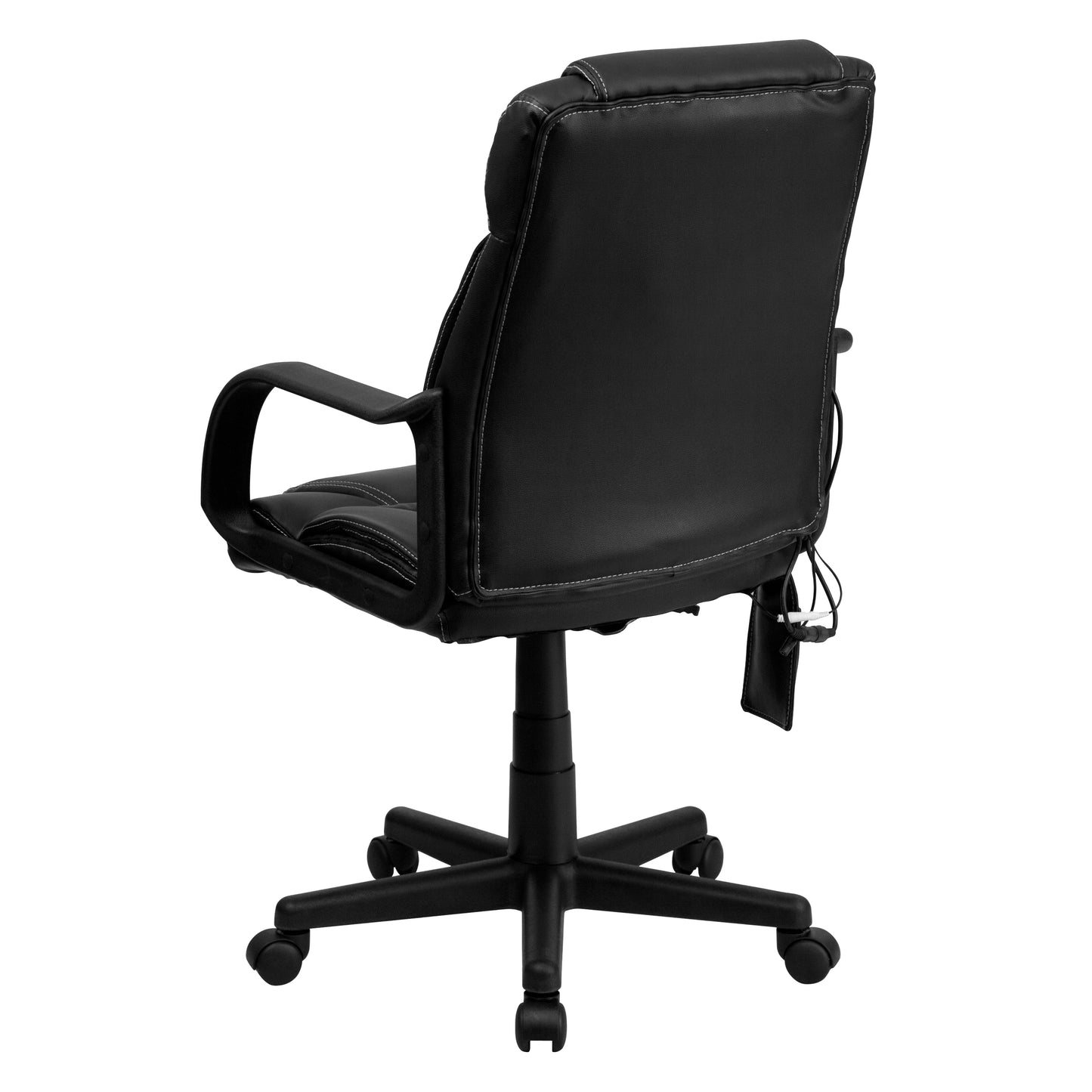 Laverne Mid-Back Ergonomic Massaging Black LeatherSoft Executive Swivel Office Chair with Arms Black