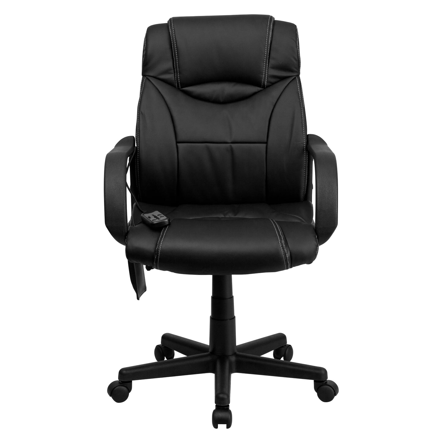 Laverne Mid-Back Ergonomic Massaging Black LeatherSoft Executive Swivel Office Chair with Arms Black