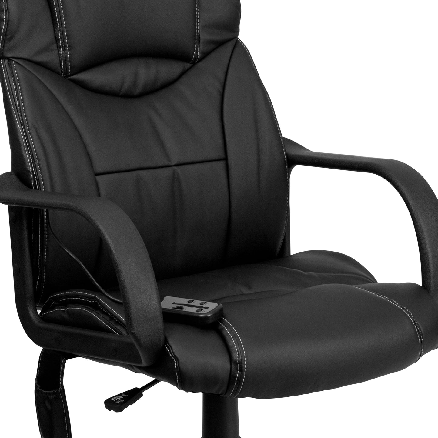 Laverne Mid-Back Ergonomic Massaging Black LeatherSoft Executive Swivel Office Chair with Arms Black