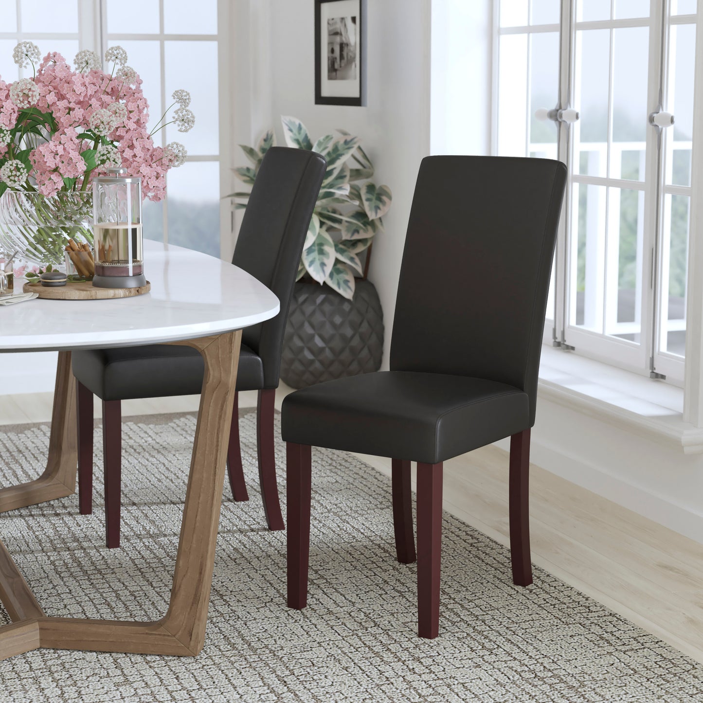 Godrich Traditional Black LeatherSoft Upholstered Panel Back Parsons Dining Chair Black
