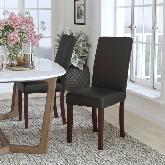 Godrich Traditional Black LeatherSoft Upholstered Panel Back Parsons Dining Chair Black