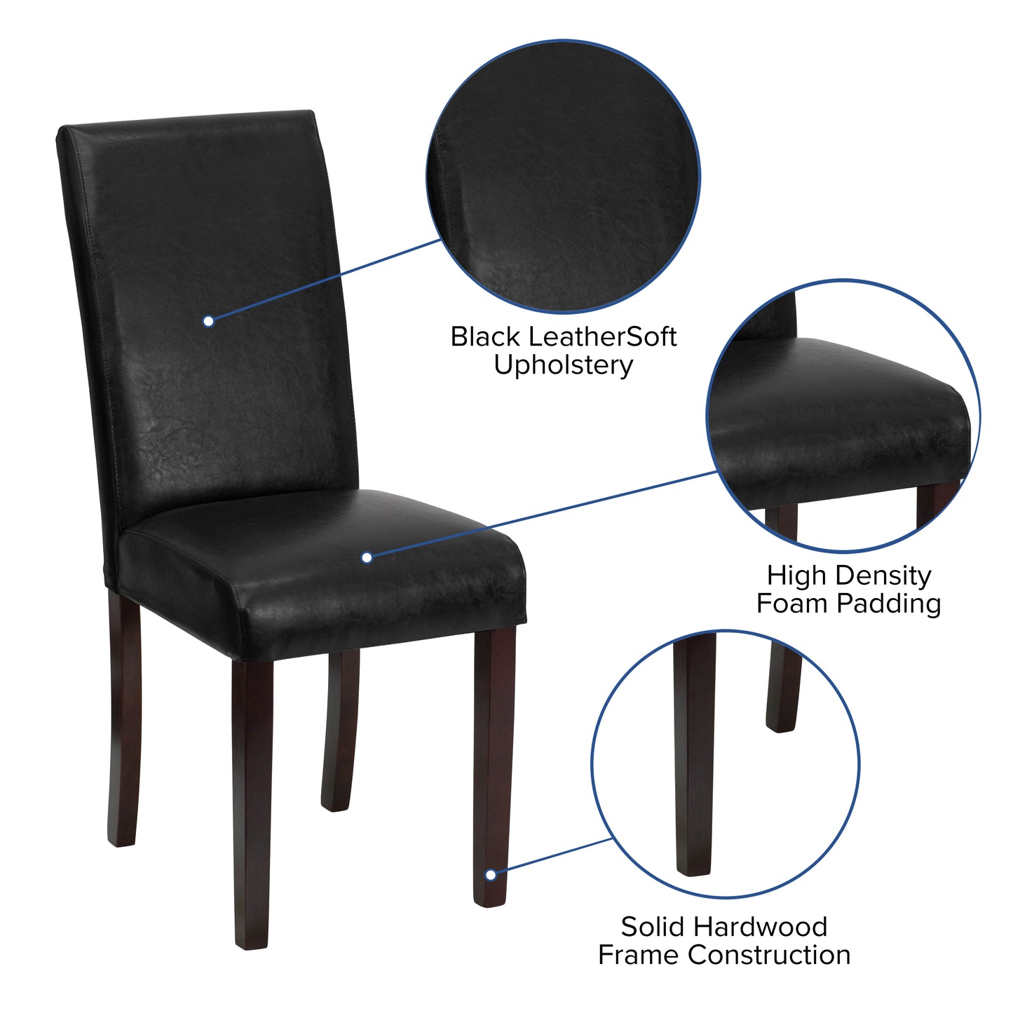 Godrich Traditional Black LeatherSoft Upholstered Panel Back Parsons Dining Chair Black