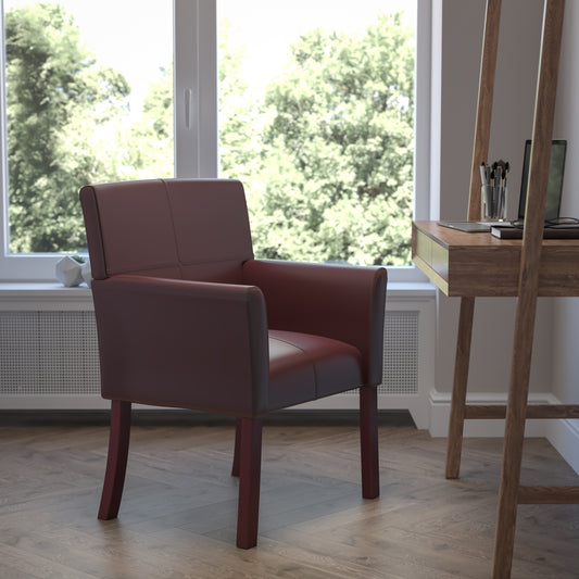 Taylor Burgundy LeatherSoft Executive Side Reception Chair with Mahogany Legs Burgundy