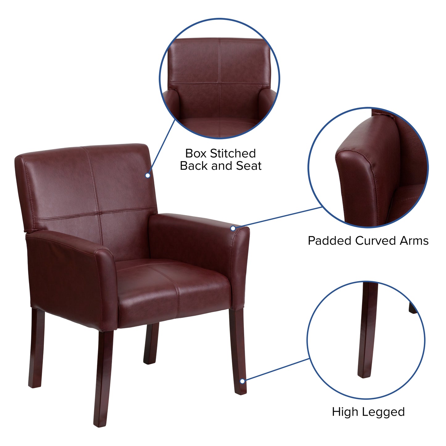 Taylor Burgundy LeatherSoft Executive Side Reception Chair with Mahogany Legs Burgundy