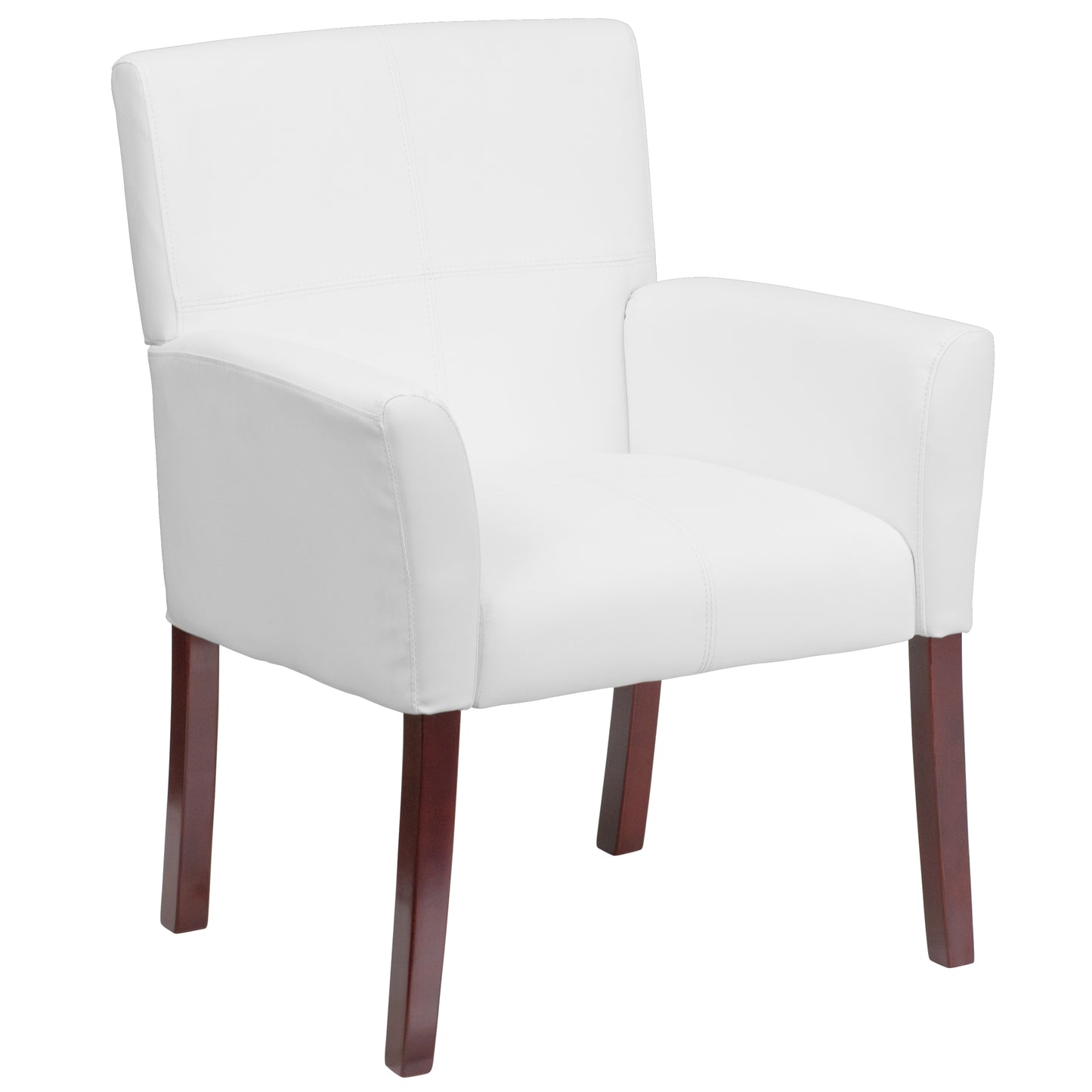Taylor White LeatherSoft Executive Side Reception Chair with Mahogany Legs White