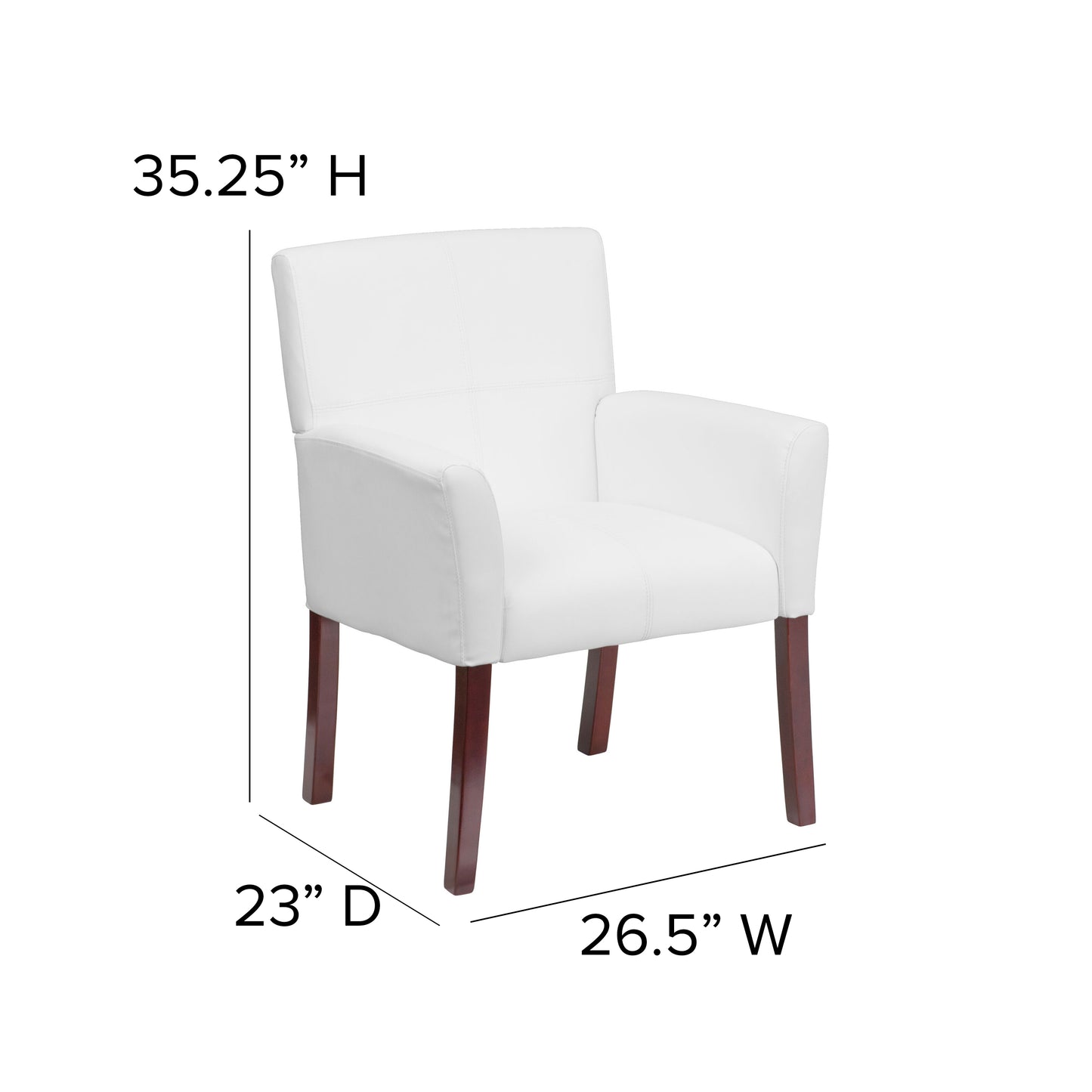 Taylor White LeatherSoft Executive Side Reception Chair with Mahogany Legs White