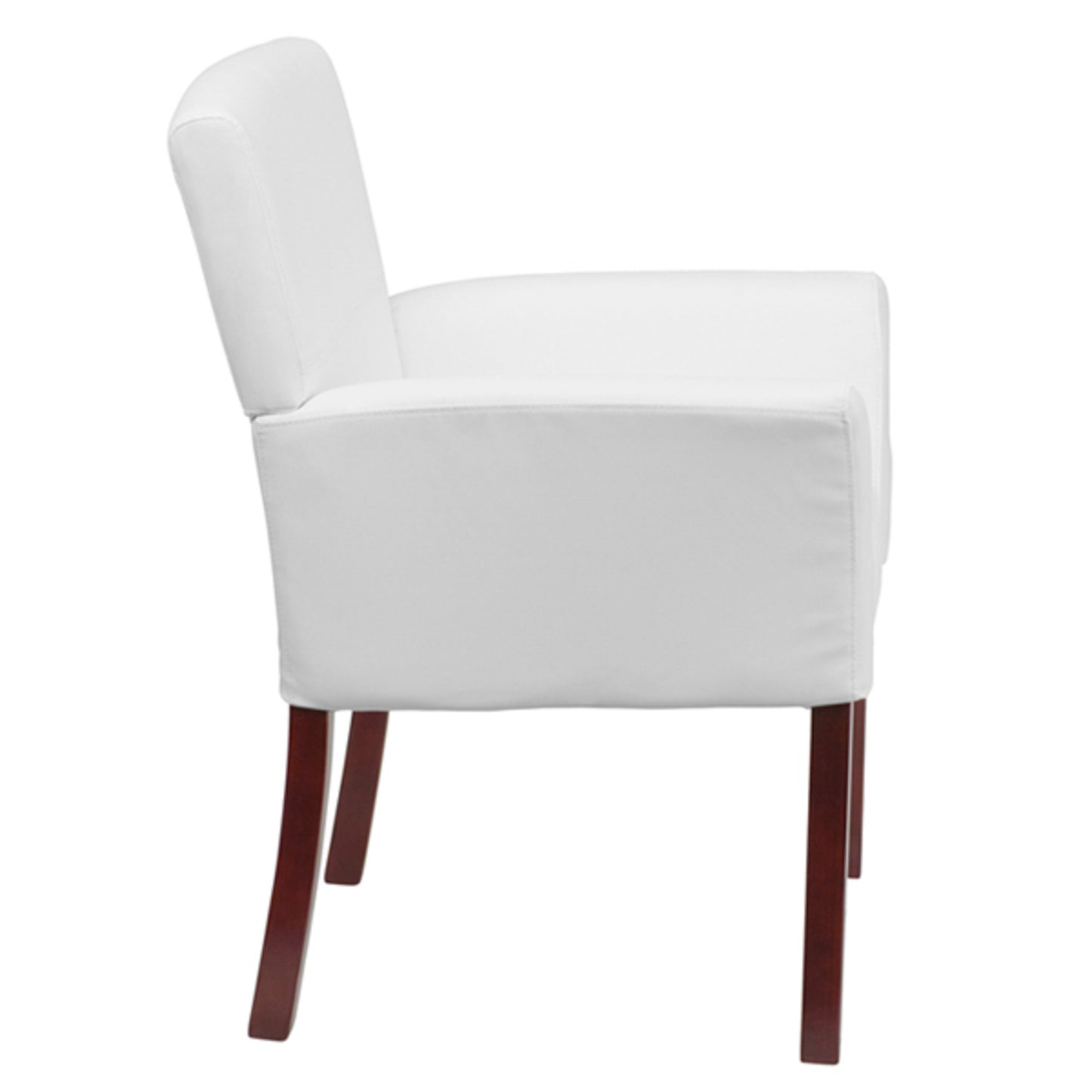 Taylor White LeatherSoft Executive Side Reception Chair with Mahogany Legs White
