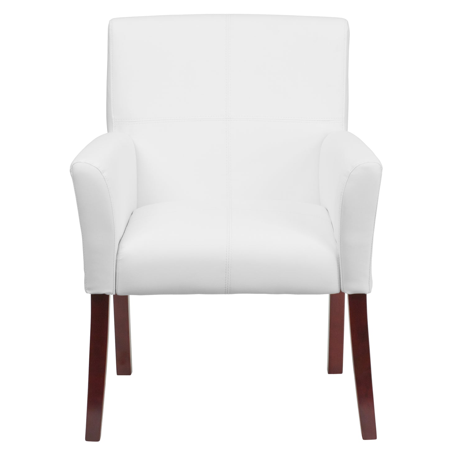 Taylor White LeatherSoft Executive Side Reception Chair with Mahogany Legs White