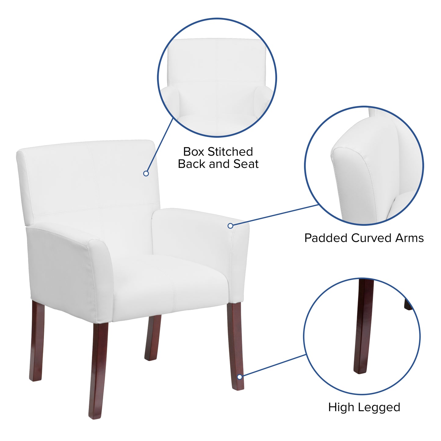 Taylor White LeatherSoft Executive Side Reception Chair with Mahogany Legs White