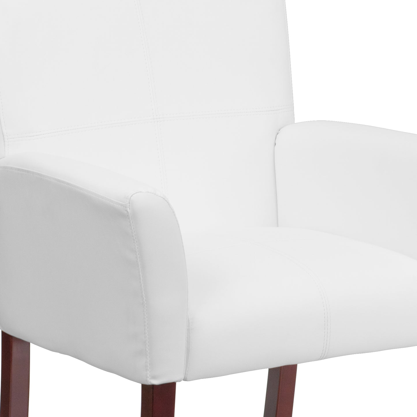 Taylor White LeatherSoft Executive Side Reception Chair with Mahogany Legs White